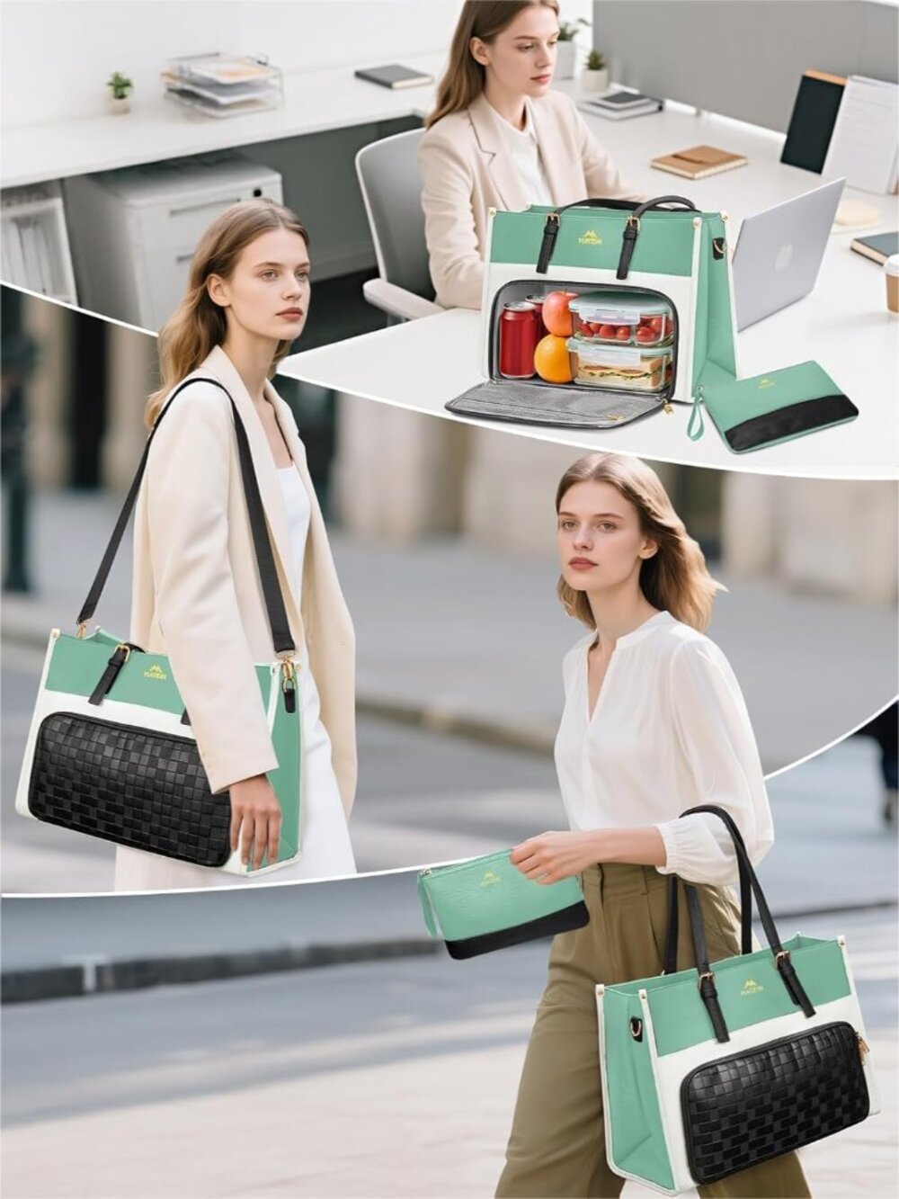 Tote Lunch Bag for Women, 15.6 Inch Laptop Tote with Larger Insulated Lunch Comp - Picture 2 of 9